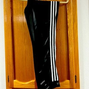 New black three stripes faux leather leggings